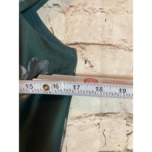 Eliza J Dress Womens 12 Petite‎ Forest Green Floral Gold Glitter Belted Party - Picture 11 of 16